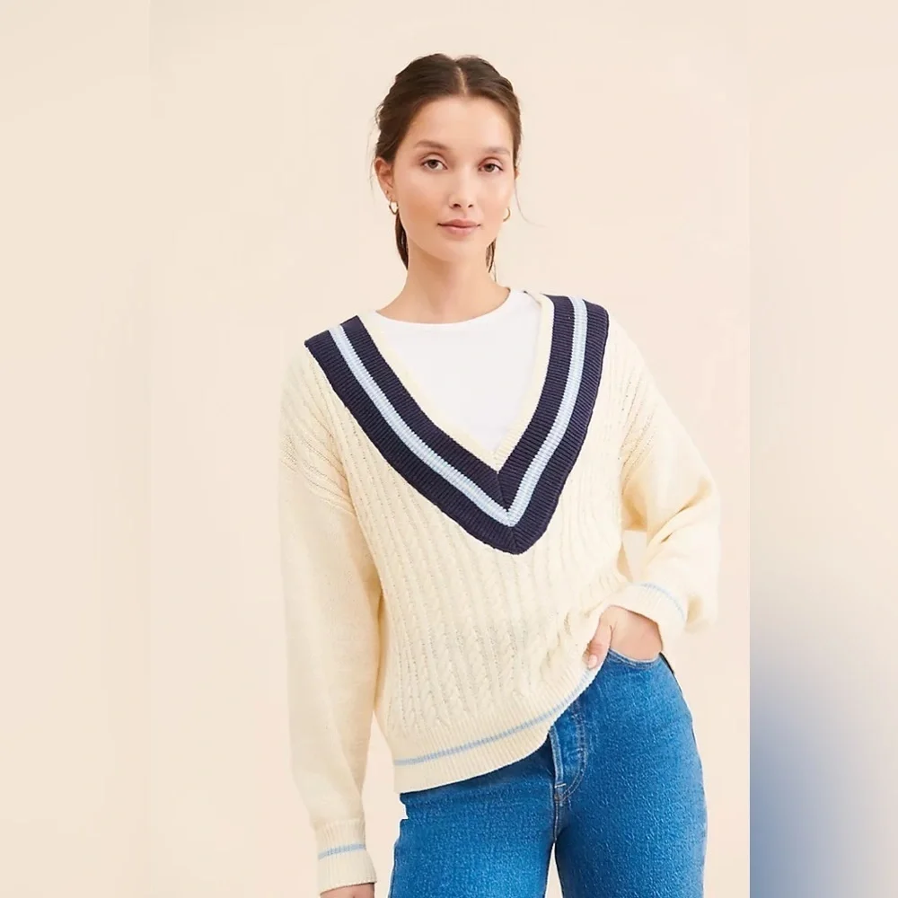 Anthropologie X Callahan Dee Vee Preppy Cable Knit Sweater
